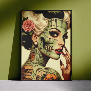 Affiche Femme Rétro Monstre Pin-up