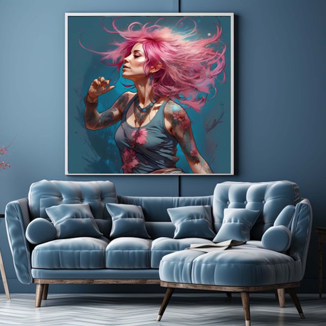 Affiche Femme rose cheveux tatouage danse libre (Créateur téléchargé)