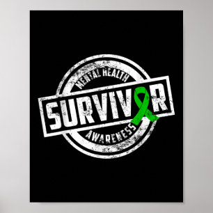 Affiche Femme Ruban vert Santé mentale Survivant