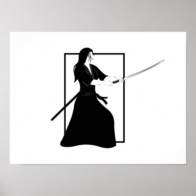 Affiche Femme Samurai guerrière avec épée (Devant)