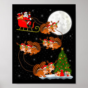 Affiche Femme Santa écureuil rayé traîneau volant drôle ma