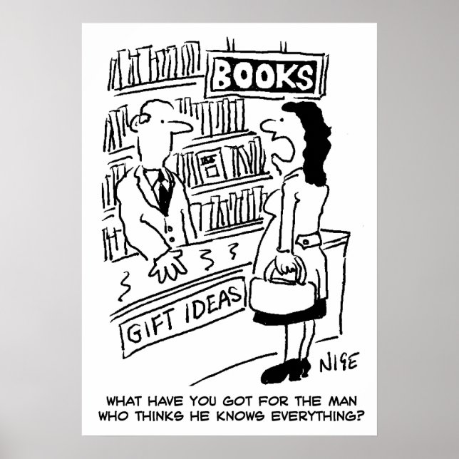 Affiche Femme se renseigne dans une librairie. Librairie d (Devant)