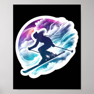 Affiche Femme skieuse aquarelle art fille qui skie amoureu