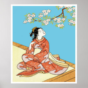 Affiche Femme sous les fleurs de cerisier