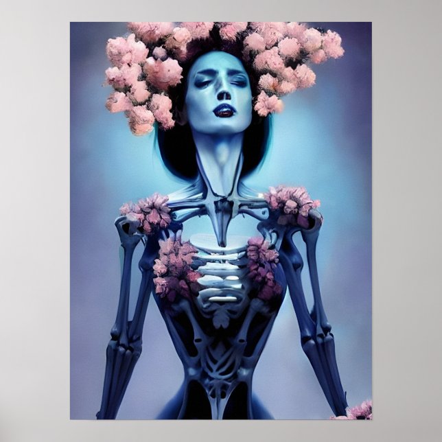 Affiche Femme Squelettique Avec Fleurs (Devant)