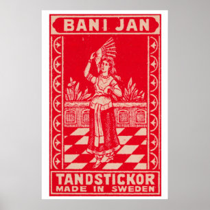 Affiche Femme Suède années 1920-30 Étiquette de boîte d'al