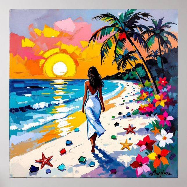 Affiche Femme sur la scène de plage tropicale (Devant)
