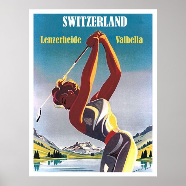 Affiche Femme sur le golf en Suisse, Lenzerheide, Valbella (Devant)