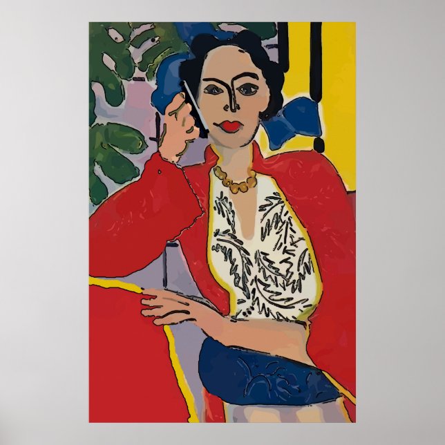 Affiche Femme sur téléphone portable Abstrait, style Matis (Devant)