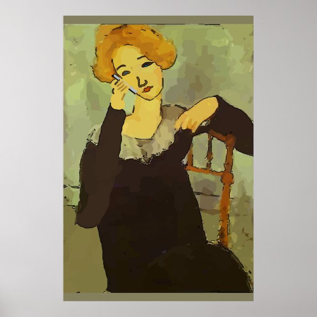 Affiche Femme sur téléphone portable Abstrait, style Matis (Devant)