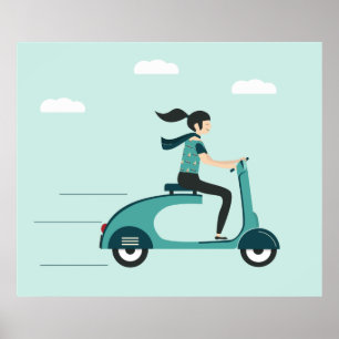 Affiche Femme Sur Un Scooter