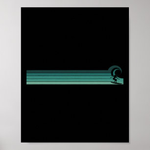 Affiche Femme surfeuse rayée attrapant une vague