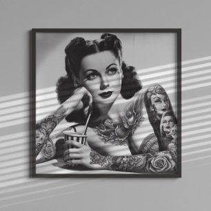 Affiche Femme tatouée vintage