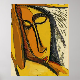 Affiche Femme Téléphonie Visage Abstrait