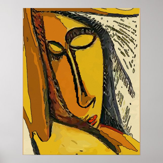Affiche Femme Téléphonie Visage Abstrait (Devant)