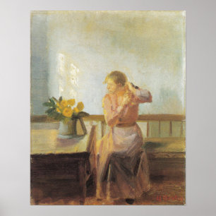 Affiche Femme tenant une chaise assise