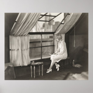 Affiche femme triste regardant par la fenêtre1940, femme, 