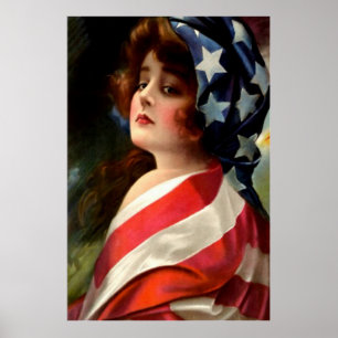 Affiche Femme US Drapeau 4 juillet
