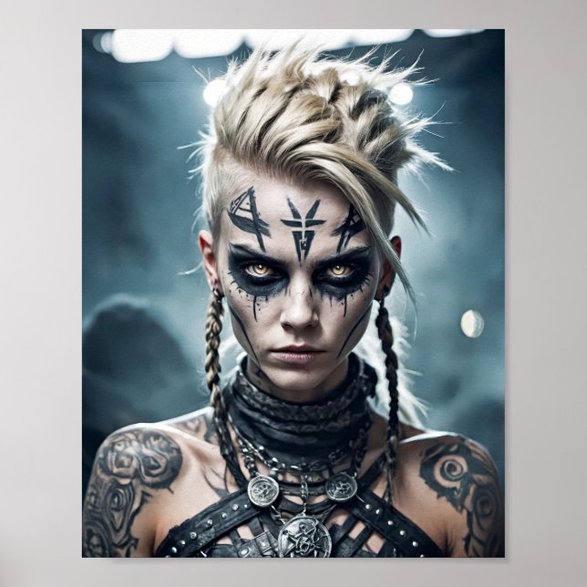 Affiche Femme vicieuse viking avec tatouage rune et signe  (Devant)