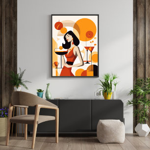 Affiche Femme vintage avec cocktail