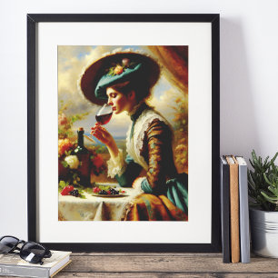 Affiche Femme vintage Boire du vin