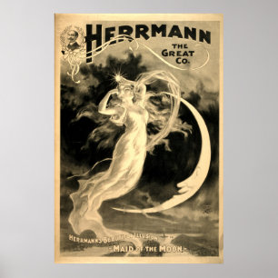 Affiche Femme vintage et magicien de la lune Herrmann