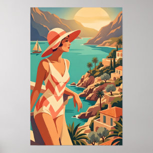Affiche Femme vintage surplombant la côte espagnole