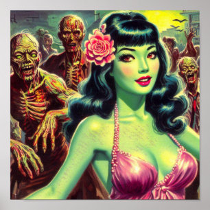 Affiche Femme Zombie rétro