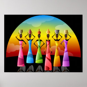 Affiche Femmes africaines avec poterie sur la tête