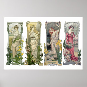 Affiche Femmes Art Nouveau Vintage avec des fleurs par Son