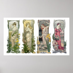 Affiche Femmes Art Nouveau vintage avec fleurs de Sonrel