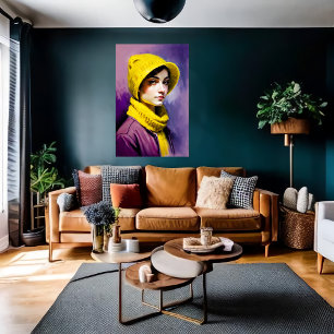 Affiche Femmes avec casquette jaune et foulard AI Art Po