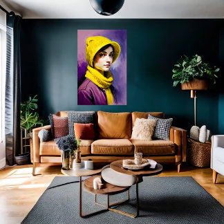 Affiche Femmes avec casquette jaune et foulard | AI Art Po