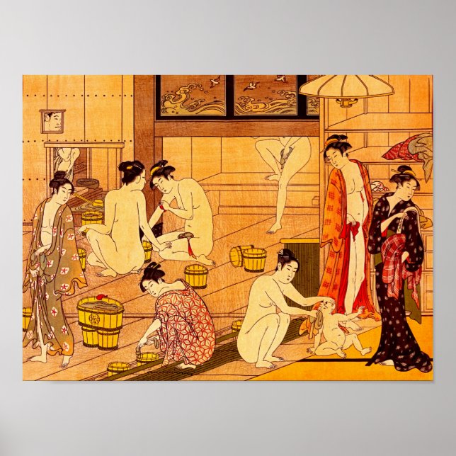 Affiche Femmes Bain, Torii Kiyonaga Art Japonais (Devant)