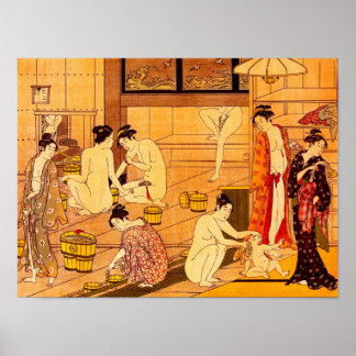 Affiche Femmes Bain, Torii Kiyonaga Art Japonais