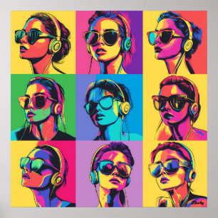 Affiche Femmes colorées de l'art pop avec lunettes de sole