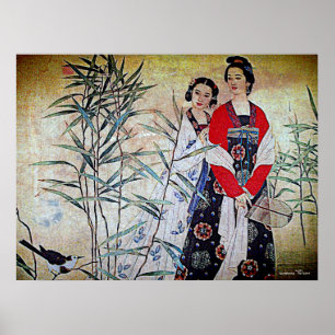 Affiche Femmes De La Dynastie Tang Art Vintage Chinois