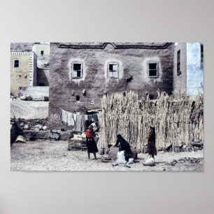 Affiche Femmes dehors faire la laverie et les tâches quoti