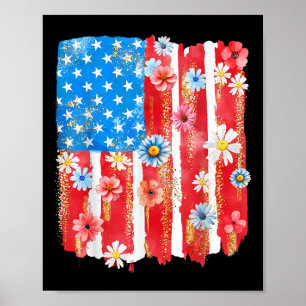 Affiche Femmes Drapeau Américain Fleur Sauvage Rétro 4 Jui