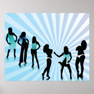 Affiche Femmes élégantes Silhouettes Bleu sarcelle Mode