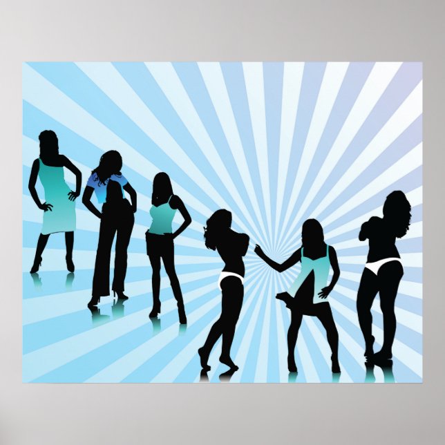 Affiche Femmes élégantes Silhouettes Bleu sarcelle Mode (Devant)