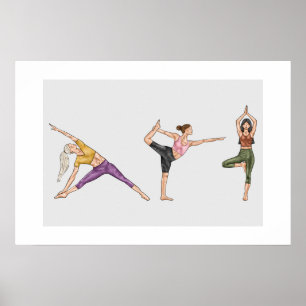 Affiche Femmes équilibrées en yoga de fitness coloré