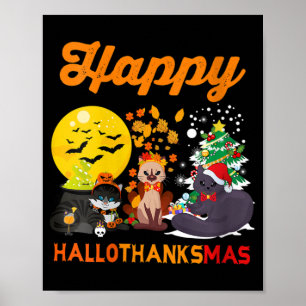 Affiche Femmes Hallothanksmas Joyeux Chat Halloween Christ
