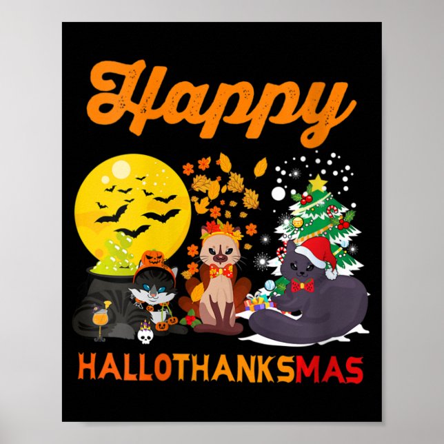 Affiche Femmes Hallothanksmas Joyeux Chat Halloween Christ (Devant)