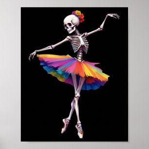 Affiche Femmes Halloween Danser Skeleton arc-en-ciel Balle
