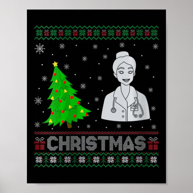 Affiche Femmes Infirmière Praticien Xmas Arbre Éclairage l (Devant)