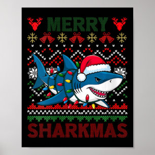 Affiche Femmes Joyeux Sharkmas Vilain requin de Noël Père 