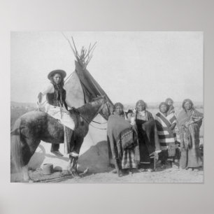 Affiche Femmes Lakota avec bébés et homme à cheval
