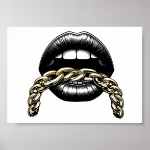 Affiche femmes lèvres bouche avec illustration de chaîne d