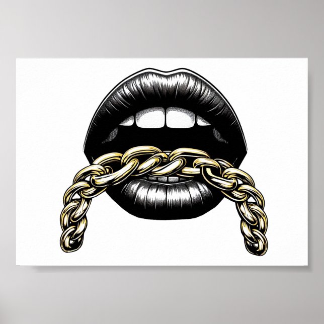 Affiche femmes lèvres bouche avec illustration de chaîne d (Devant)